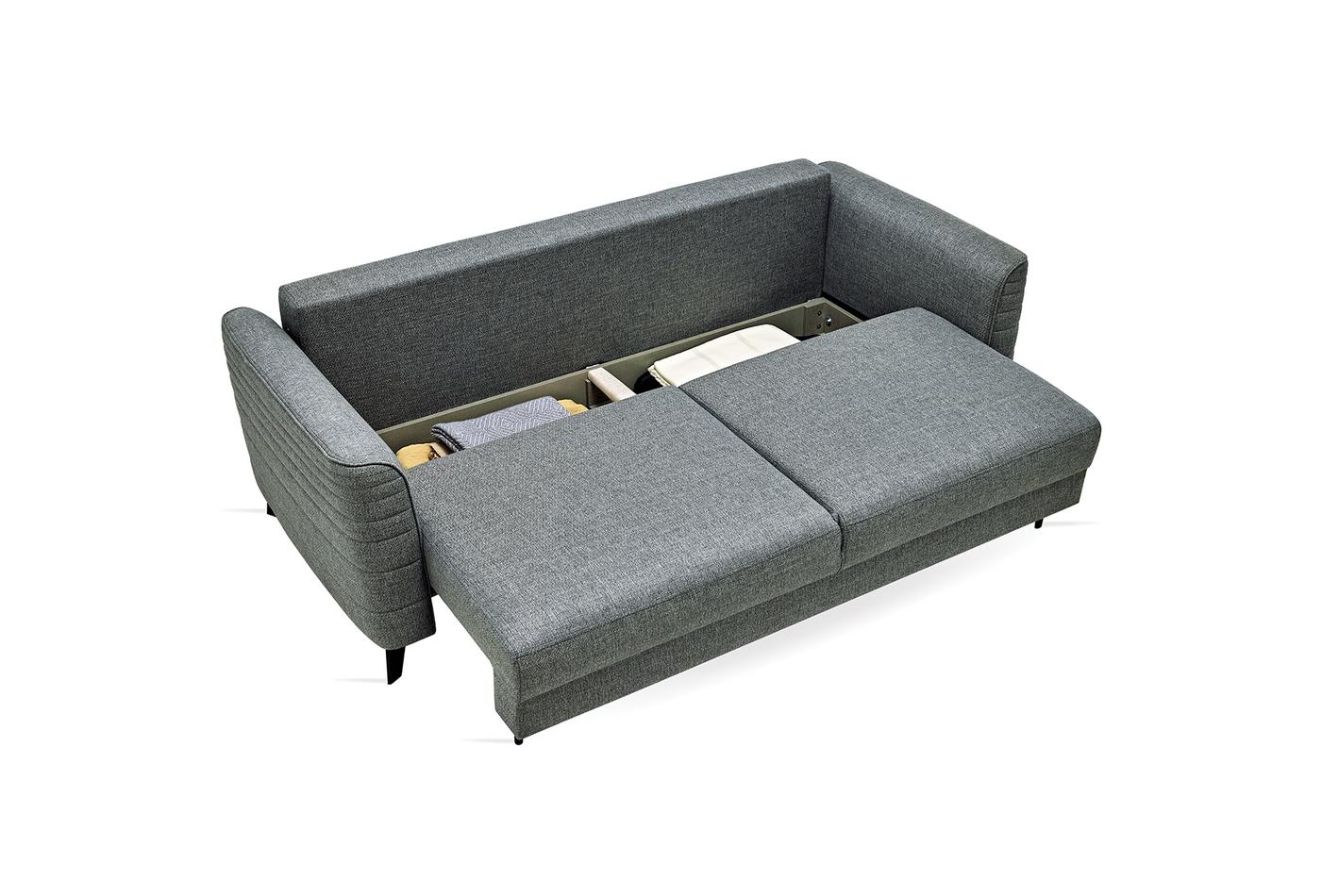Grace Blue Linen 3-Seater Sofa Bed with Storage | Modern Sofa Bed Dubai | Enza Home UAE - Image 9