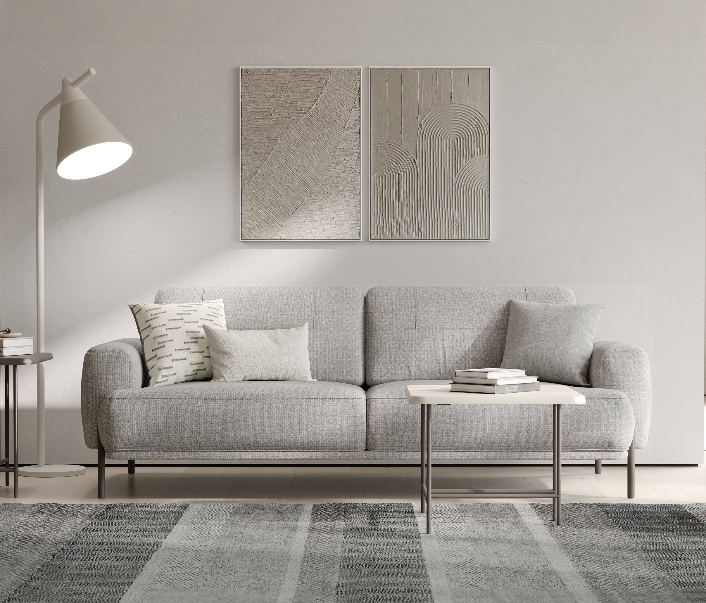 Varena Light Grey Woven Fabric 3-Seater Sofa Bed – Modern Convertible Sofa - Image 2