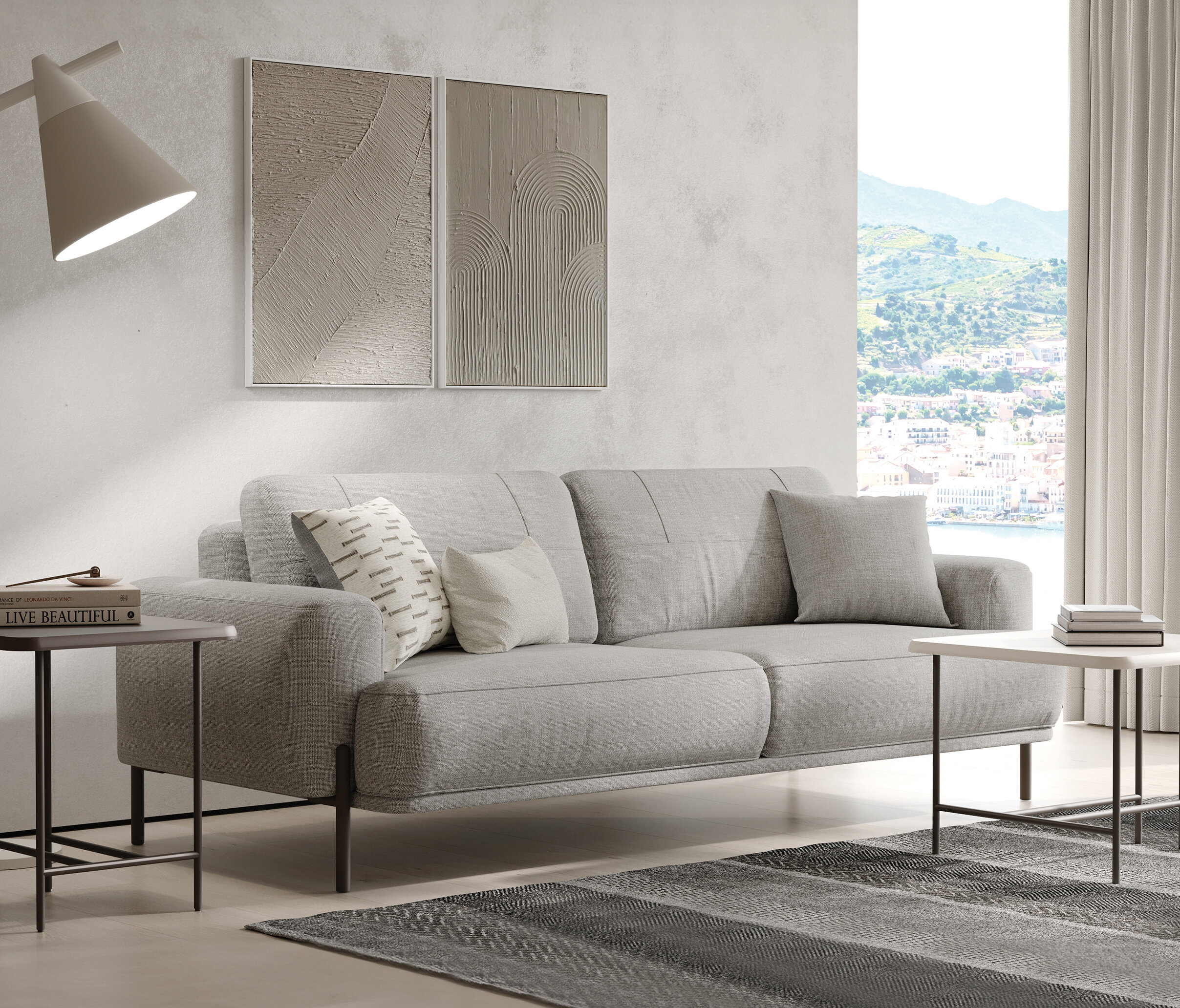 Varena Light Grey Woven Fabric 3-Seater Sofa Bed – Modern Convertible Sofa - Image 3