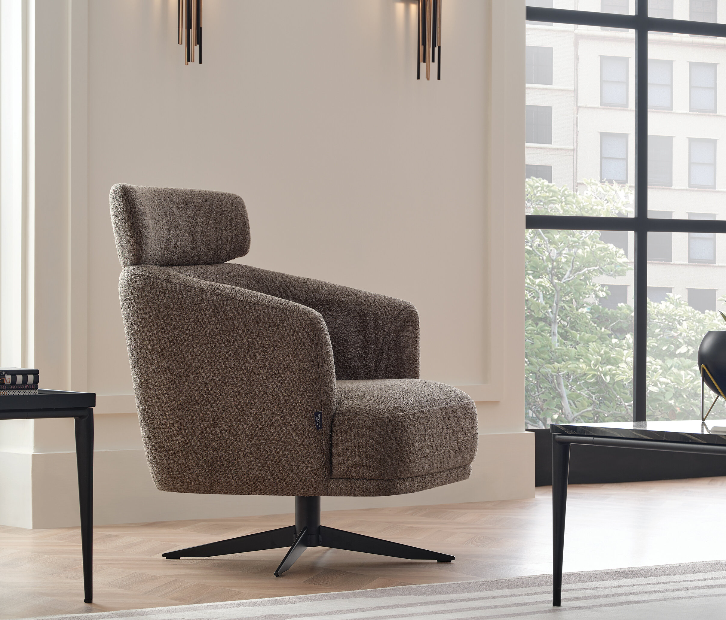 Swan - Swiwel Armchair w/ Headrest - 2209 - K4 - 15604 Taupe - AR:217 - Image 2