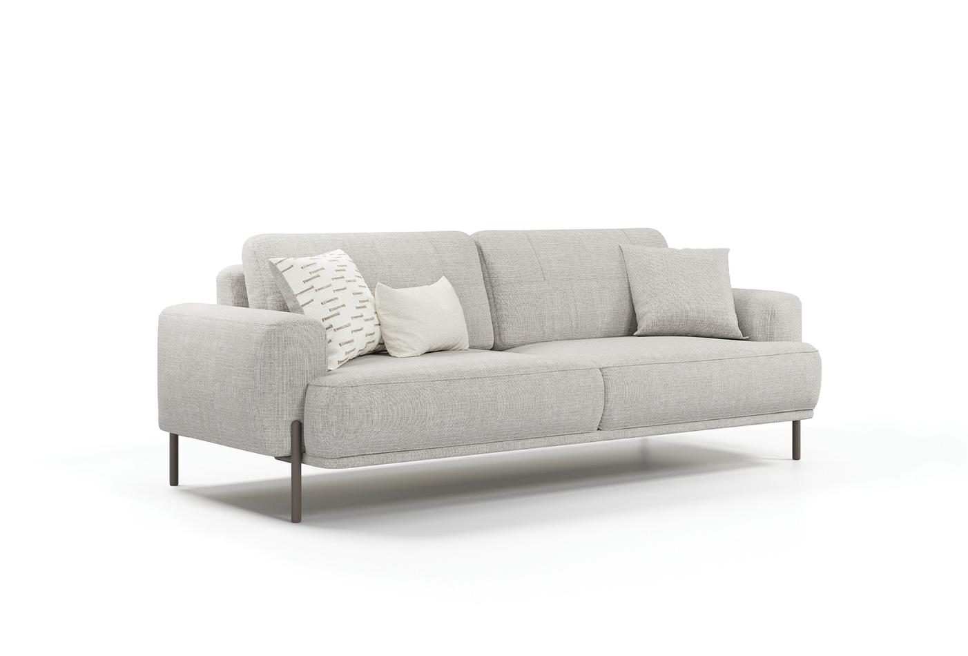 Varena convertible sofa bed showcasing back-rotating mechanism in light grey fabric