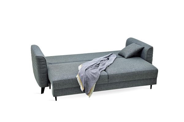 Grace blue linen 3-seater sofa bed with storage in modern Dubai living room