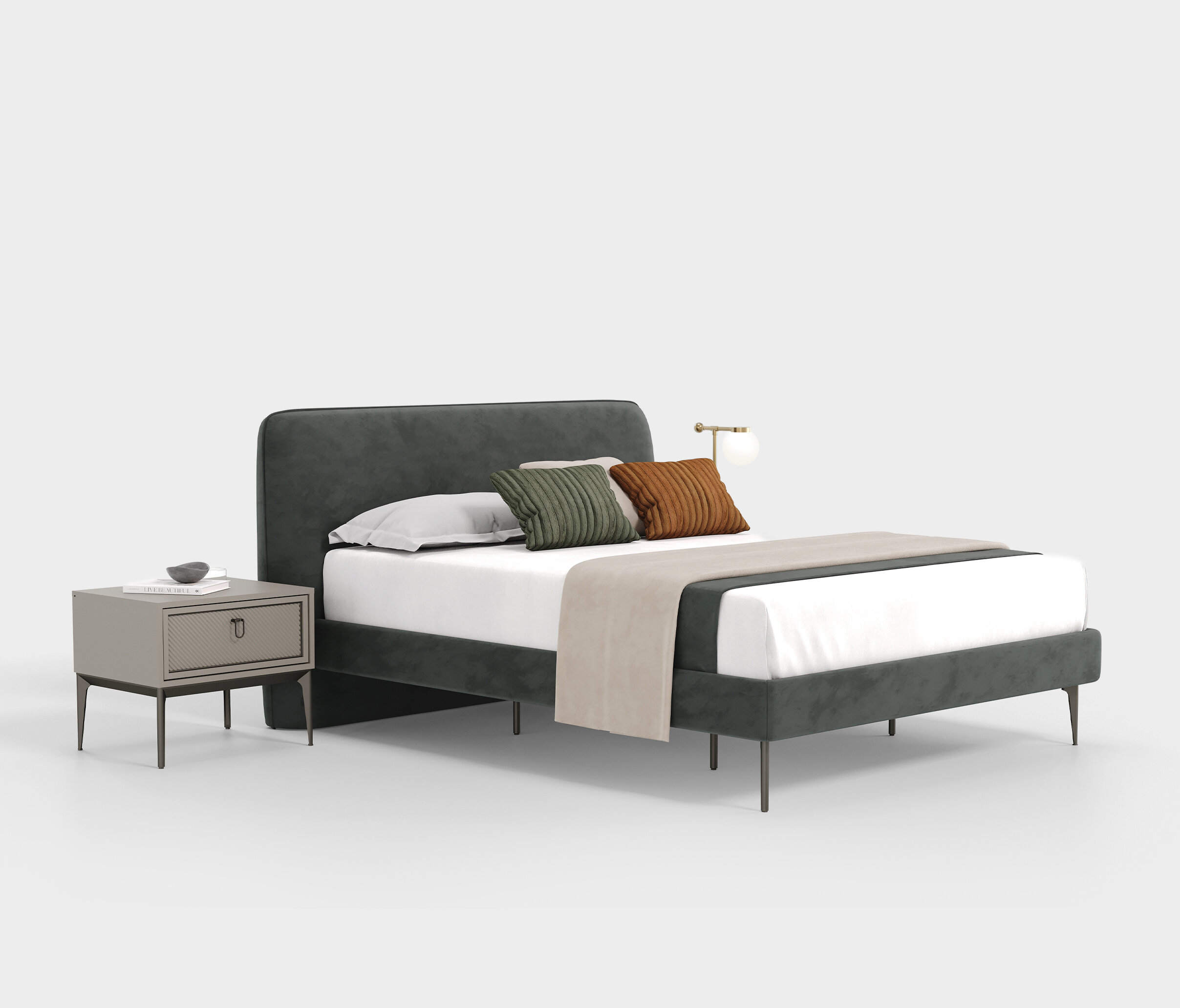 Hera Bedframe with Headboard, (160x200 cm), Velvet Textured, 15009 Green - Image 7