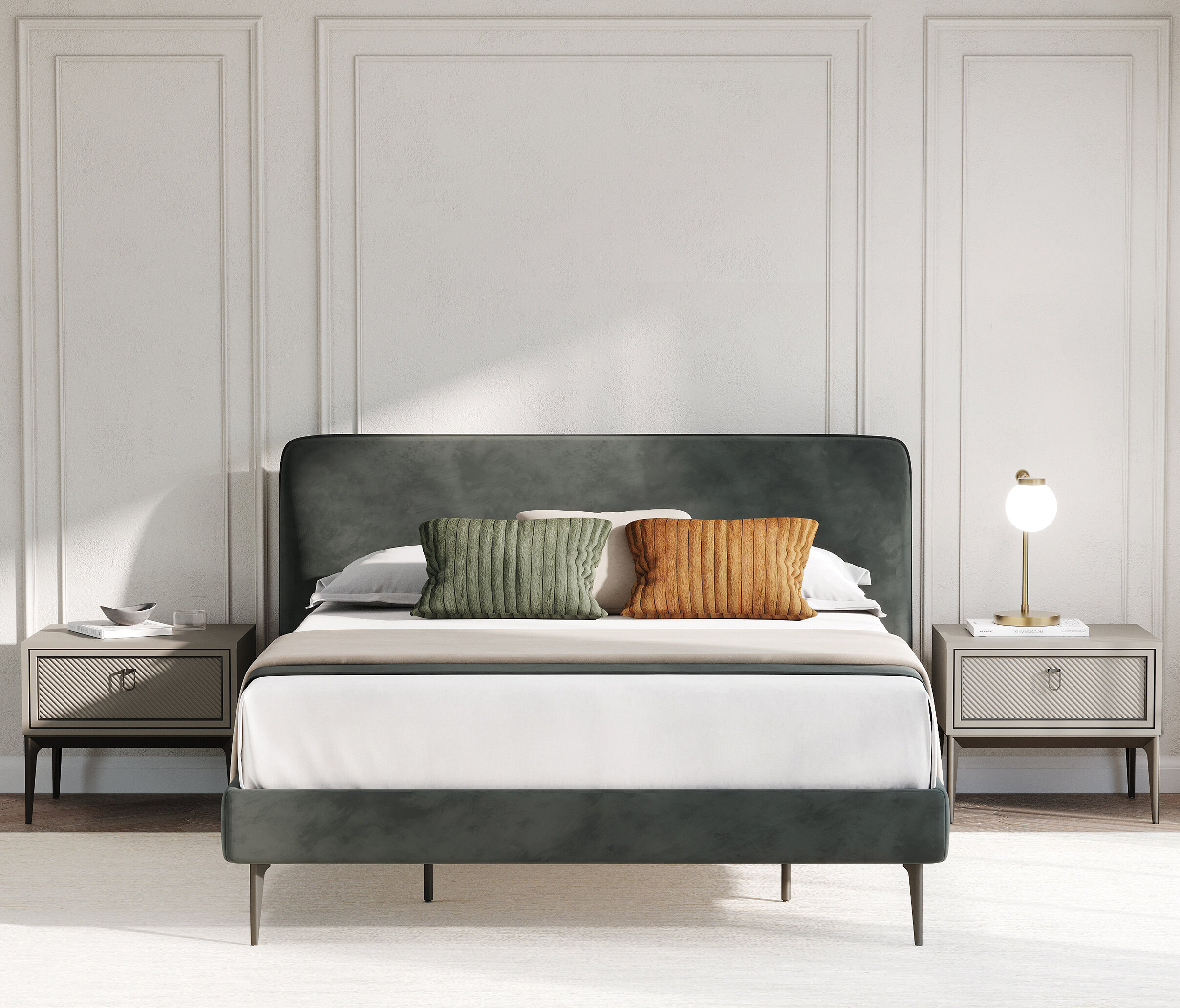 Hera Bedframe with Headboard, (160x200 cm), Velvet Textured, 15009 Green - Image 3