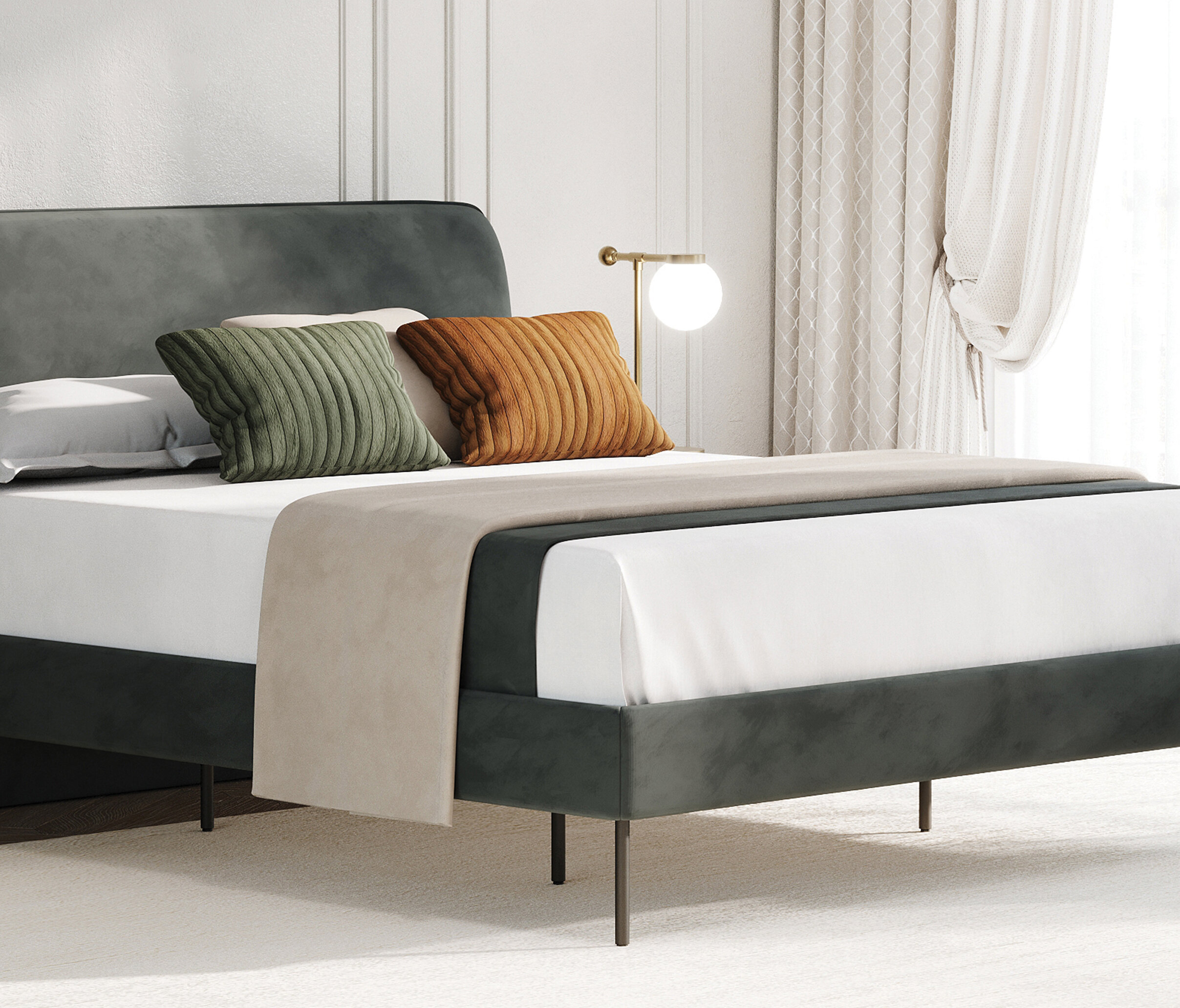 Hera Bedframe with Headboard, (160x200 cm), Velvet Textured, 15009 Green - Image 4