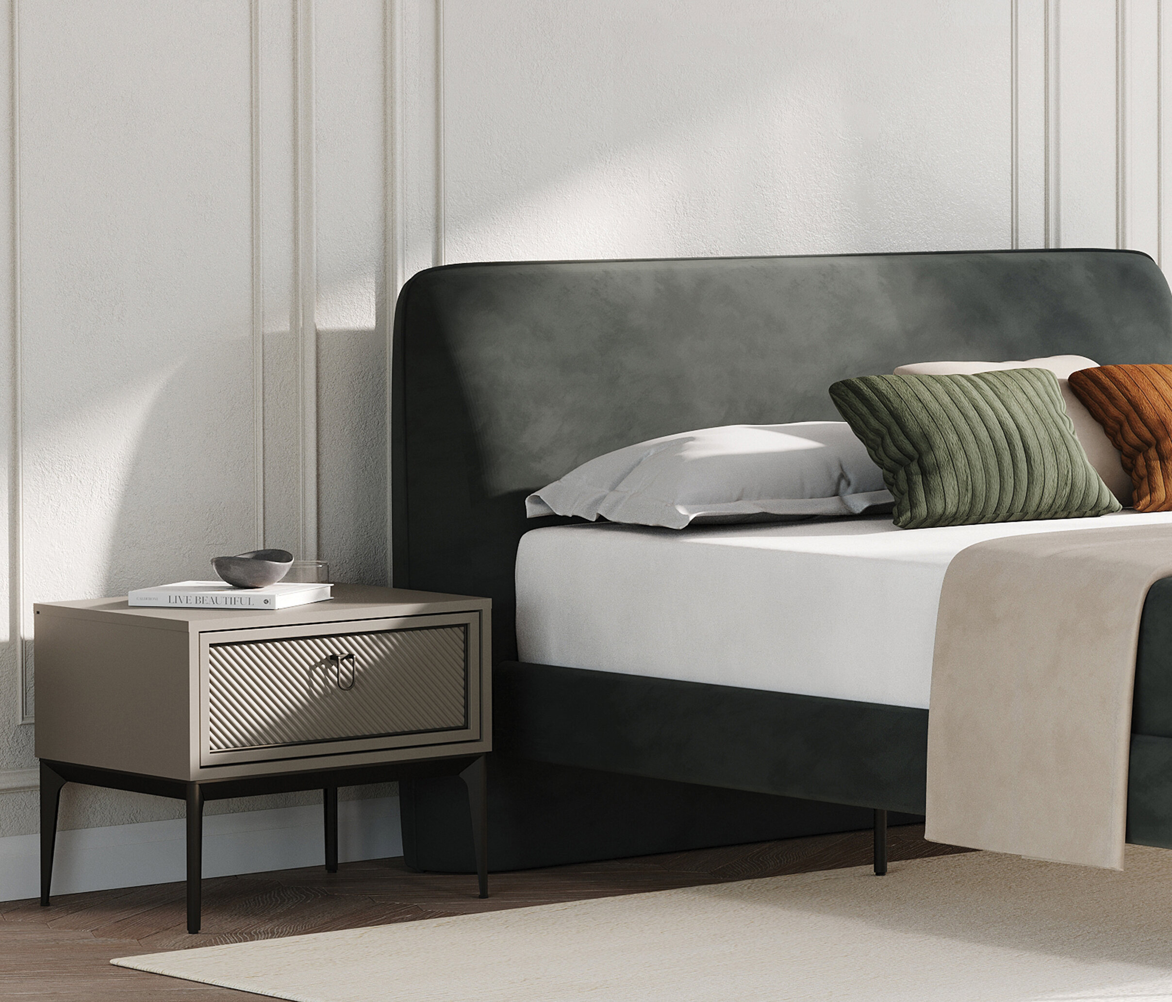 Hera Bedframe with Headboard, (160x200 cm), Velvet Textured, 15009 Green - Image 5