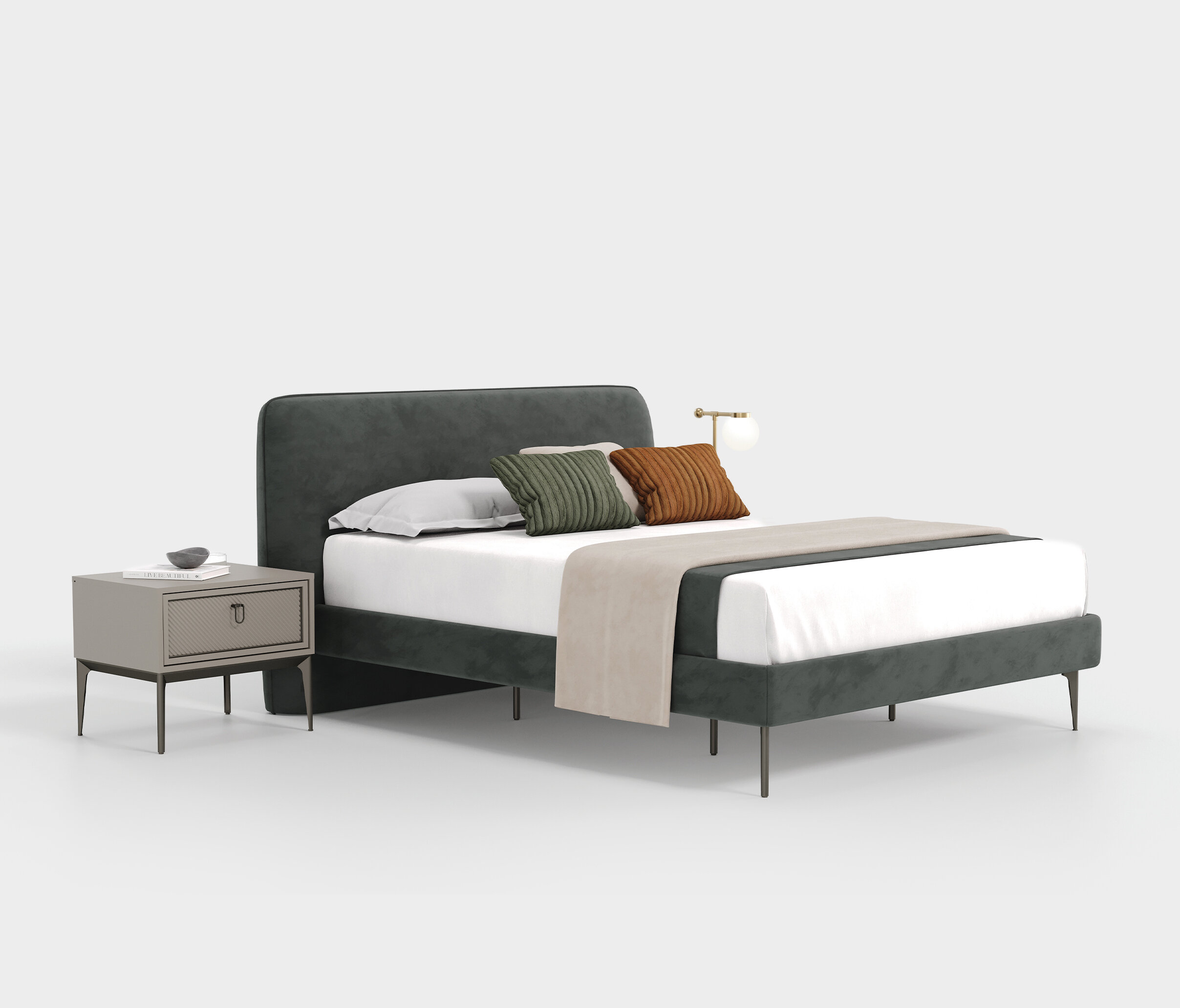 Hera Bedframe with Headboard, (160x200 cm), Velvet Textured, 15009 Green