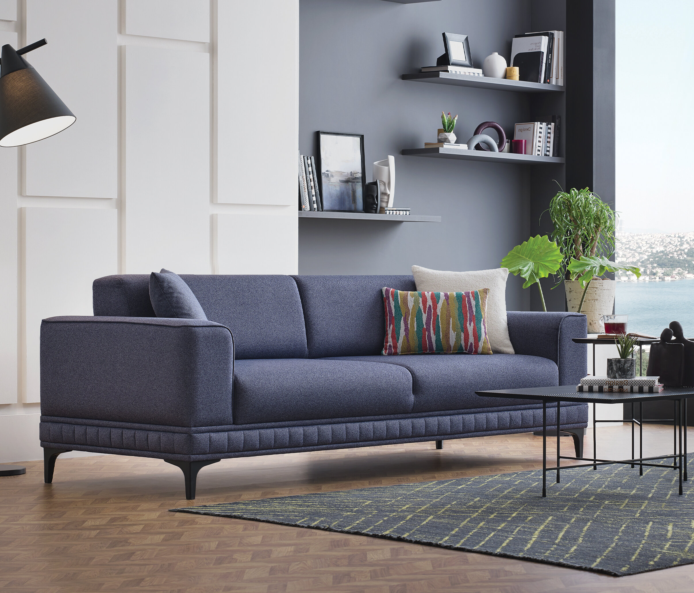 Pavia 3 Seater Sofa Bed, Velvet Textured, 11802 Navy Blue - Image 3