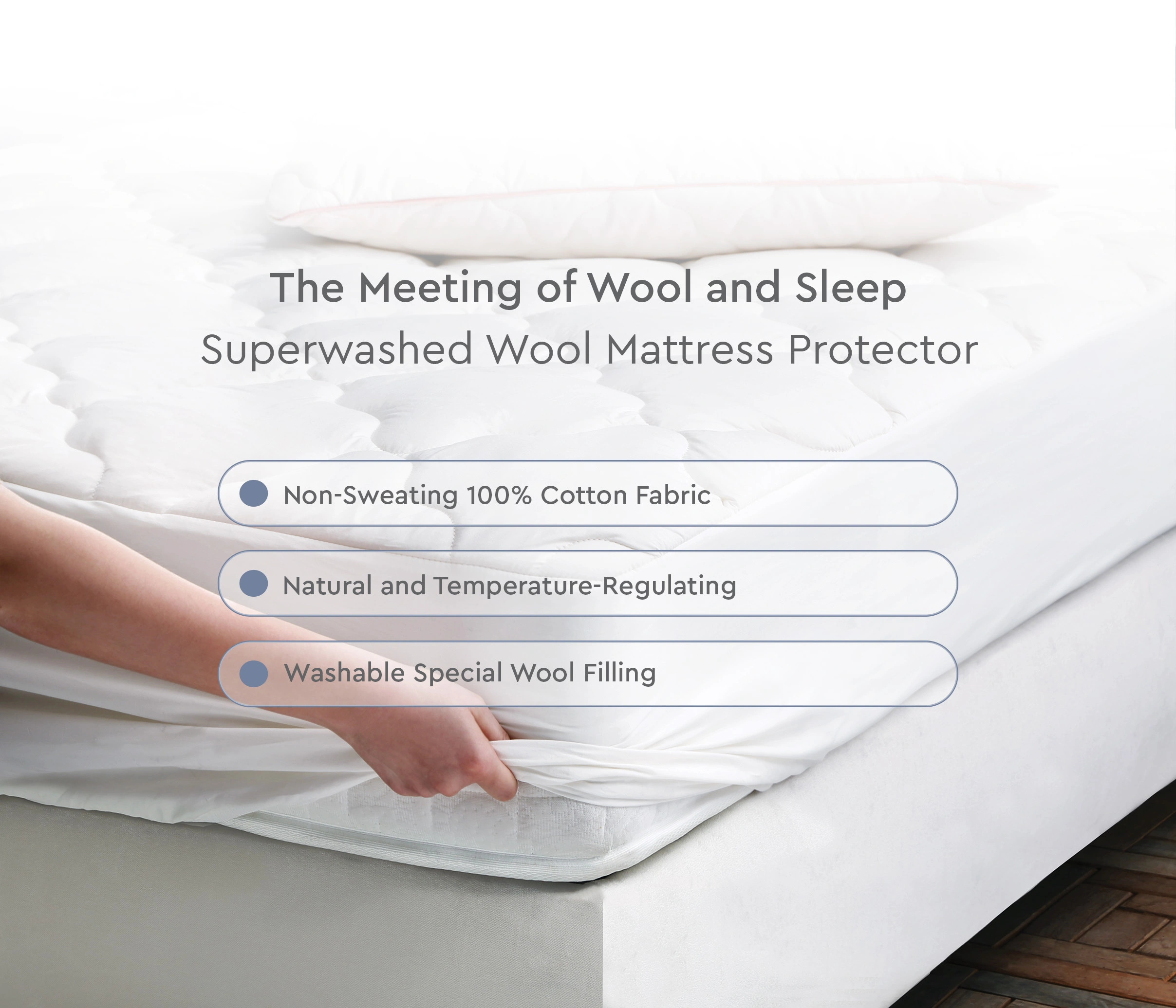 160X200 SUPERWASHED WOOL MATTRESS PROTECTOR - Image 2