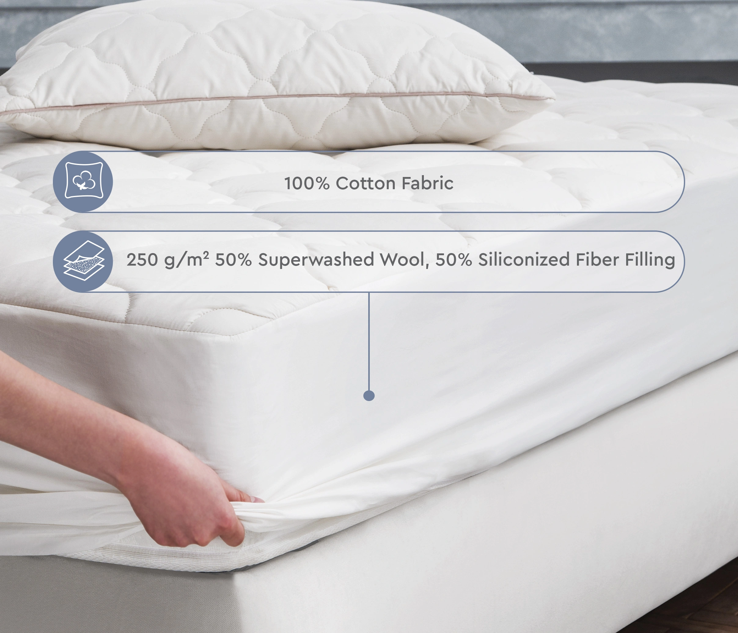 160X200 SUPERWASHED WOOL MATTRESS PROTECTOR - Image 3