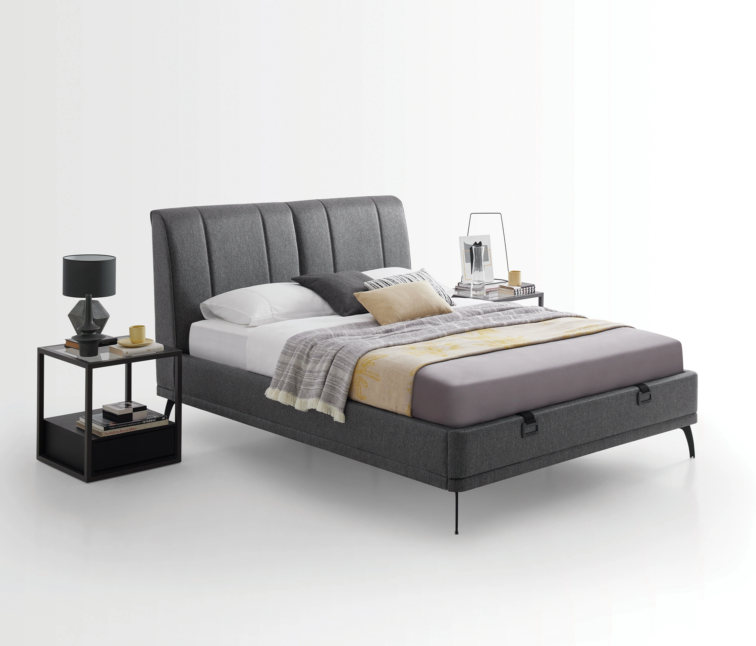 BLACK ICE BASE WITH HEADBOARD 160X200 - BLACK
