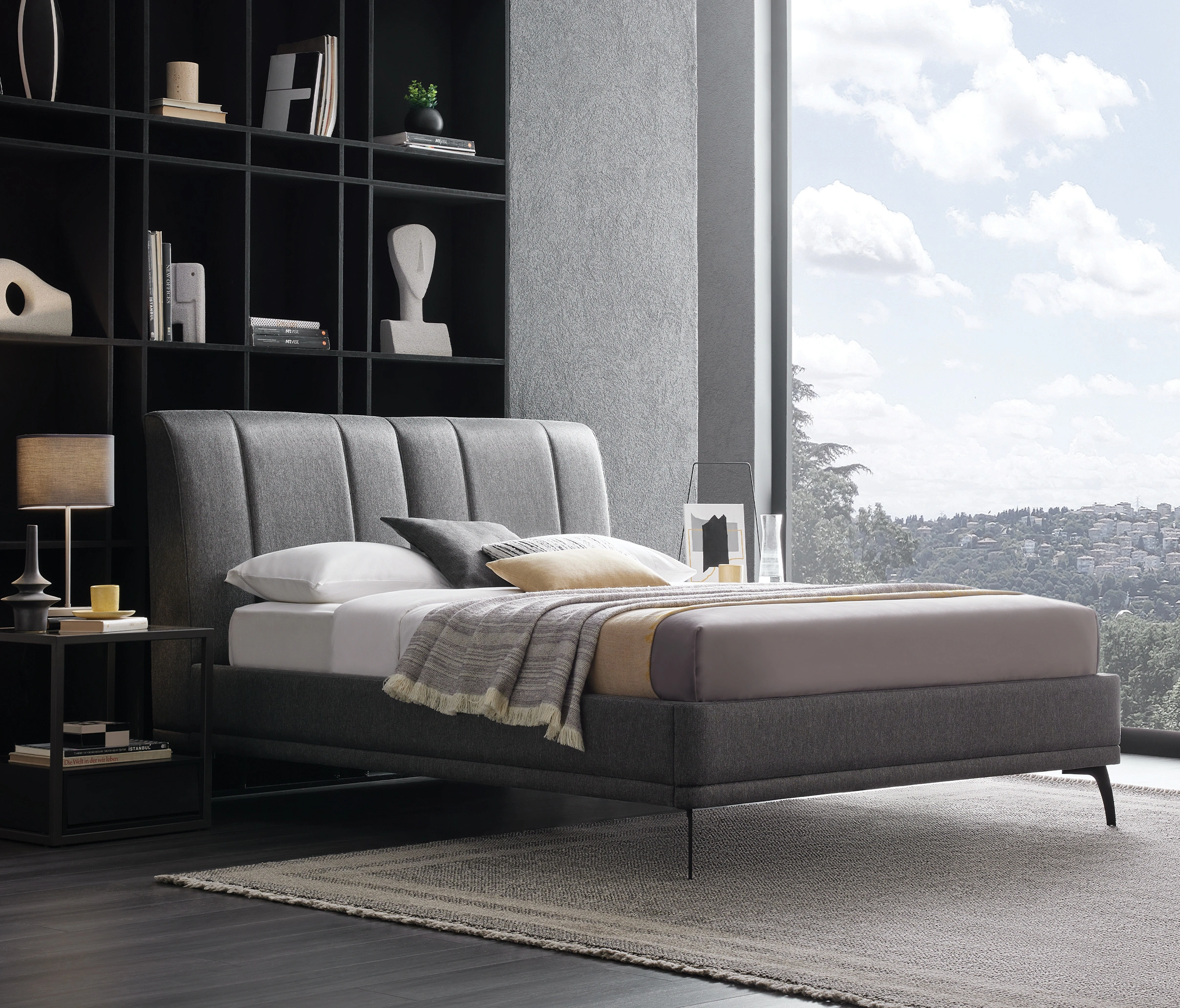 BLACK ICE BASE WITH HEADBOARD 160X200 - BLACK - Image 2