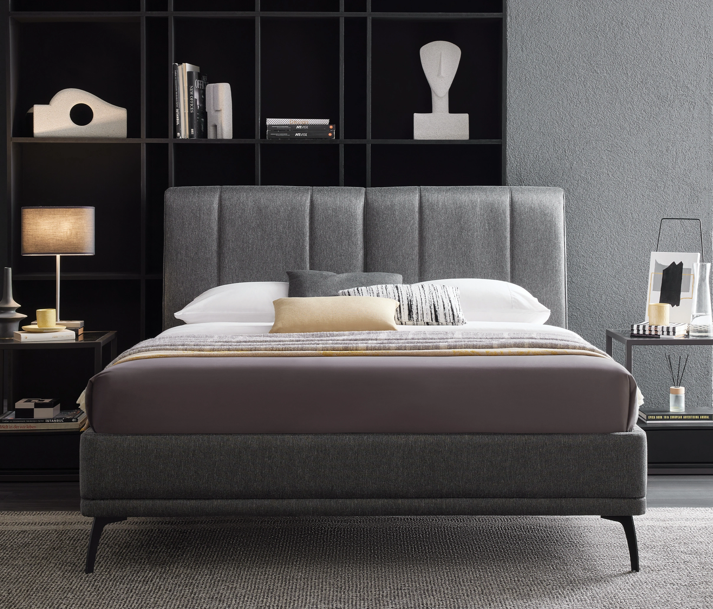 BLACK ICE BASE WITH HEADBOARD 160X200 - BLACK - Image 3