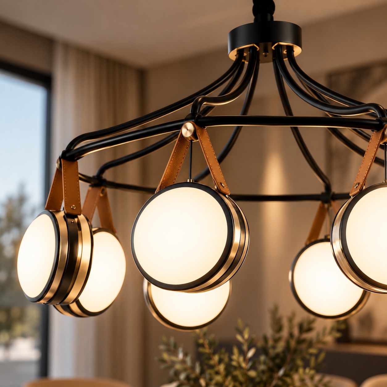 Leather & Lumen Pendant Lamp - Image 3