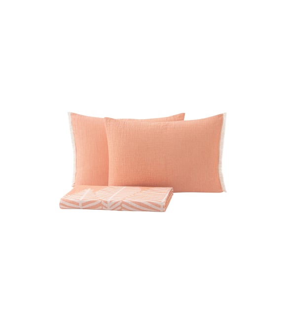 Queen Size Folium Muslin Pique Bedspread Set - Blush - Image 3