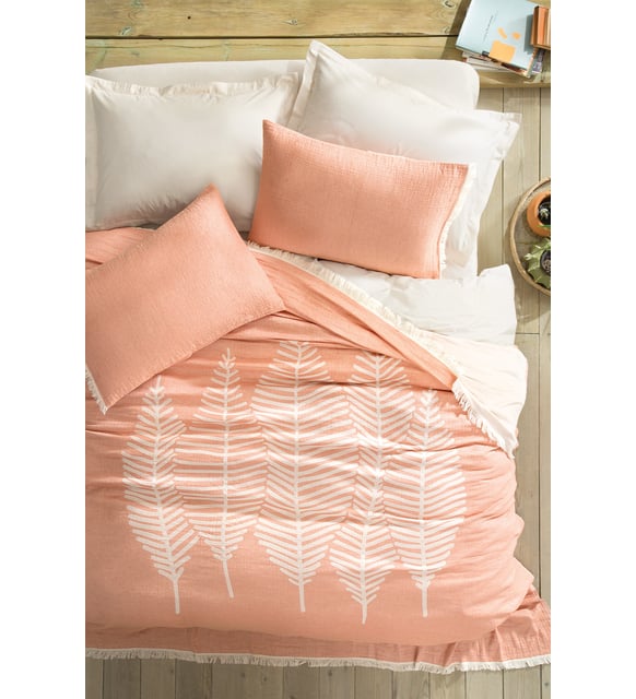 Queen Size Folium Muslin Pique Bedspread Set - Blush - Image 2