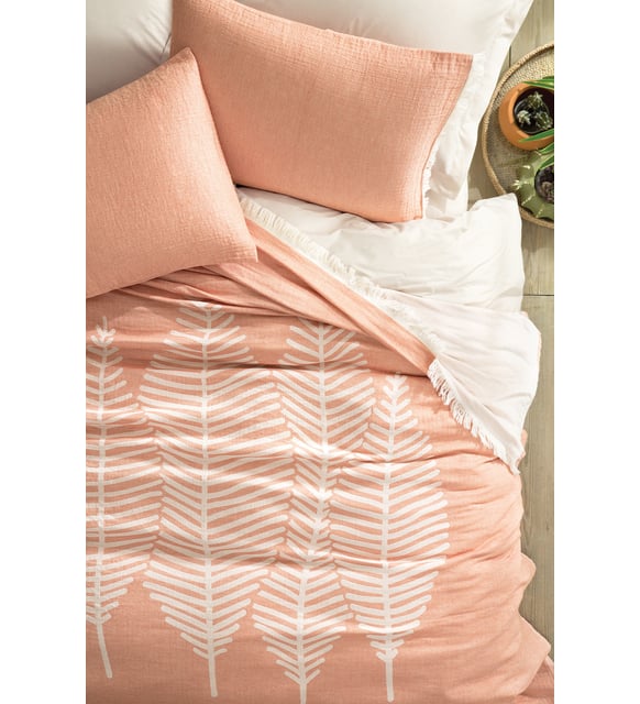 Queen Size Folium Muslin Pique Bedspread Set - Blush